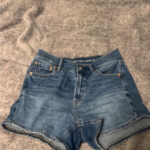 American Eagle Outfitters Blue Jean Shorts with Distressed Details